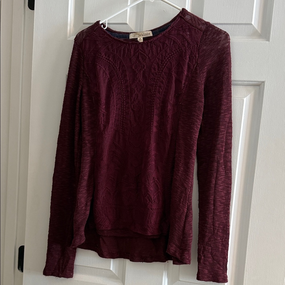 Anthropologie Deep Burgundy Long Sleeve Top